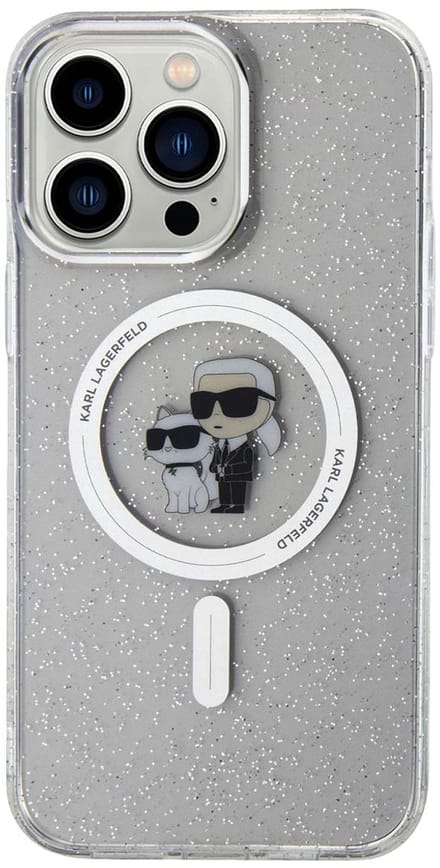 MagSafe-hoesje voor Apple iPhone 15 Pro Max, Karl Lagerfeld, Glitter Karl & Choupette, Transparant