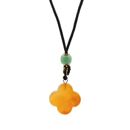 Koordketting met edelsteenhanger - Rode jade klaver