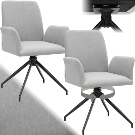 tectake® Draaistoel Daya - Set van 2 Draaifauteuils met Armleuning - 360° Draaibare Eetkamerstoel - Draaibare Fauteuils - Gestoffeerd - Draagkracht 150kg - Lightgrijs