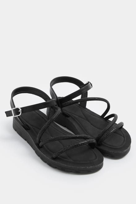 Yours Zwarte Comfortabele Sandalen Met Glitter In Extra Brede Eeepasvormsize 41EEE