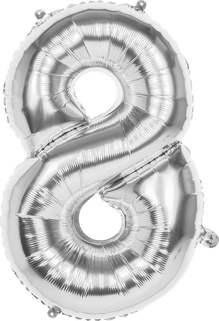 Folieballon - cijfer 8 - zilver - 87cm