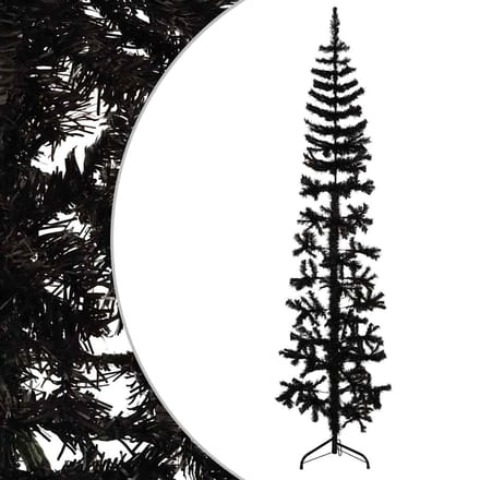 vidaXL - Kunstkerstboom - half - met - standaard - smal - 210 - cm - zwart