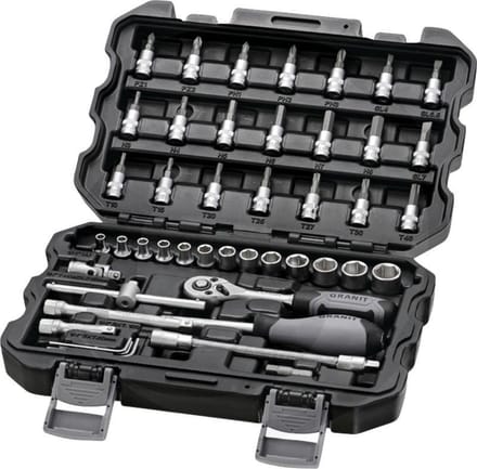 GRANIT BLACK EDITION Dopsleutelset 1/4” - 45-delig - ratel - zeskantdoppen - inbussleutels