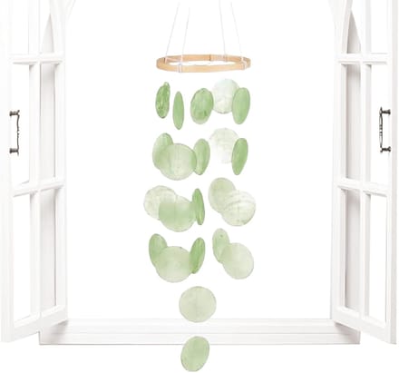 Schelp windspel - Natuurlijke decoratie - Tuin balkon - Rustgevende geluiden - 43 cm lang - Groen