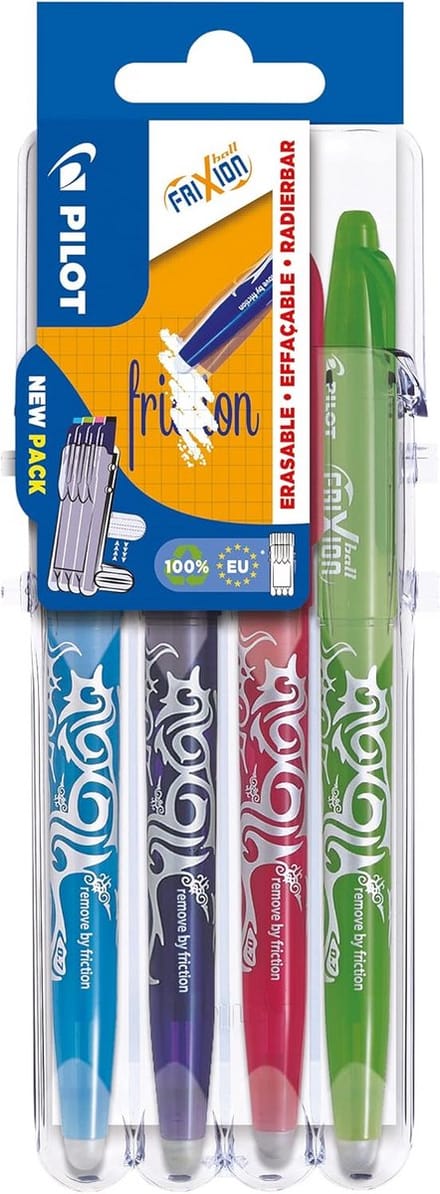 Set van 4 Uitwisbare Rollerballpennen – M 0.7 – Lichtblauw, Roze, Paars en Lichtgroen