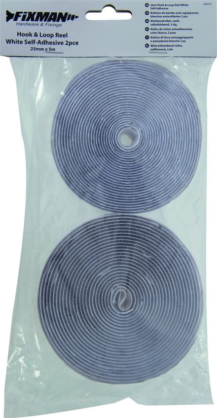 FIXMAN Witte Klittenband Rollen, Zelfklevend, 2 Stuks 25 Mm X 5 M