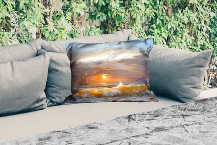 Buitenkussens - Tuin - Schilderij - Water - Zeilboot - Olieverf - 50x30 cm