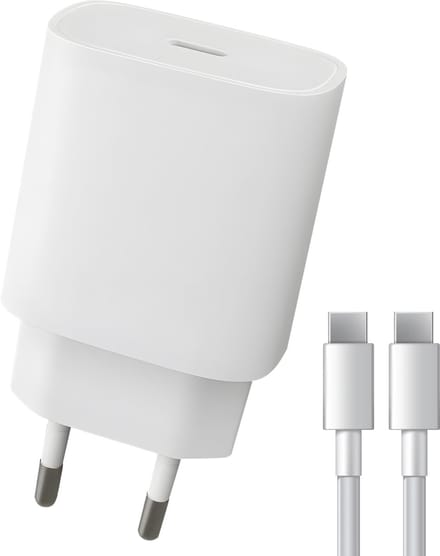 Nuvance USB C Adapter - 30W Snellader - Incl 2M 60W Kabel - USB C - Oplader - USB C naar USB C - Oplaadkabel - Wit