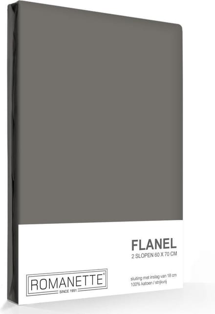 Romanette flanellen kussenslopen (set van 2) - Antraciet - 60x70 cm