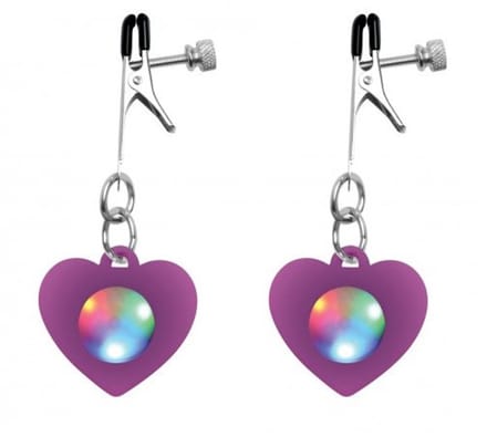 XR - CHARMED - LIGHT UP HEART SILICONE NIPPLE CLAMPS WITH LED LIGHT