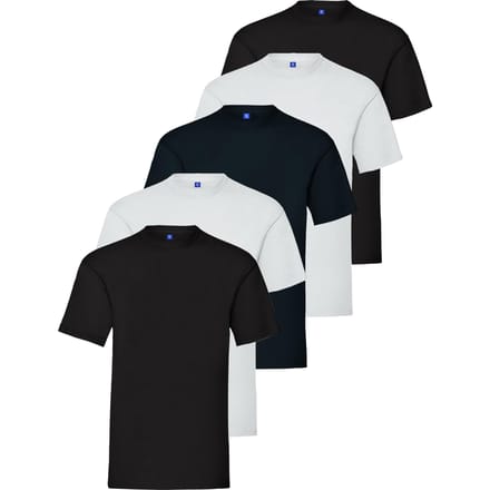 Kruze Heren Crew Neck T-Shirts (5 Pack) - BLK/BLK/WHT/WHT/NVY
