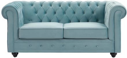 Vente-unique Tweezitsbank van pastelblauw velours CHESTERFIELD