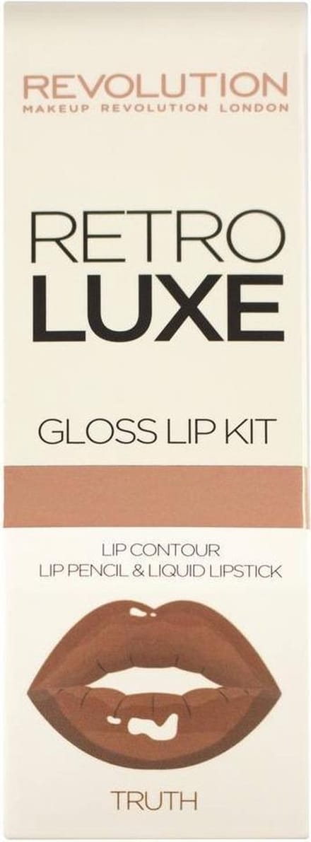 Makeup Revolution - Retro Luxe Kits Gloss - Truth - Complete Lip Set - Lipgloss & Lipliner - Nude - Bruin