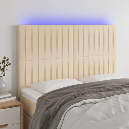 vidaXL - Hoofdbord - LED - 144x5x118/128 - cm - stof - crèmekleurig