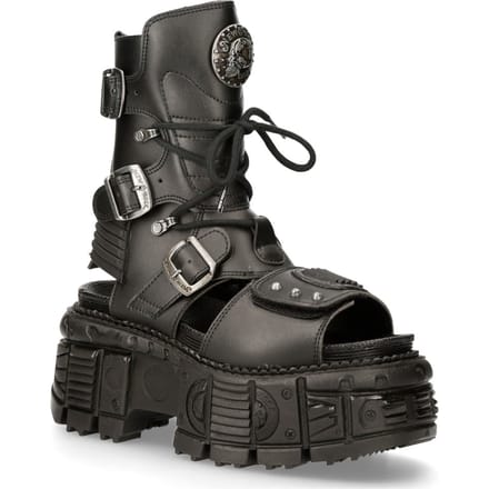 New Rock Unisex zwarte veganistisch lederen sandaallaarzen - BIOS107-V1