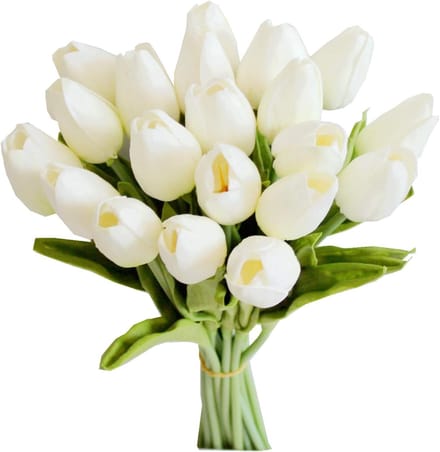 20 Witte Kunsttulpen - PU Zijdeachtig - 34cm - Voor Bruiloft/Thuisdecor