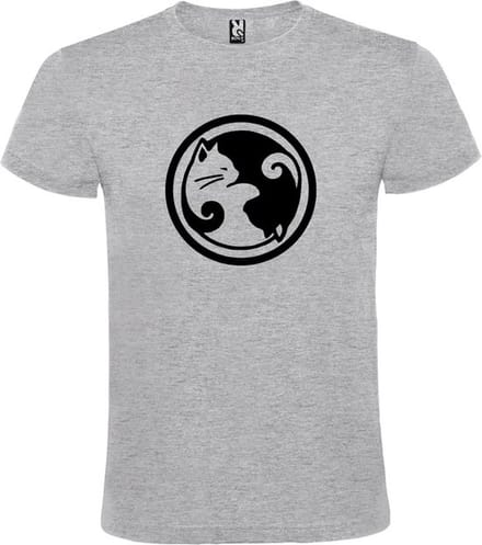 Grijs T-shirt ‘Yin Yang Katten’ Zwart Maat M