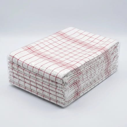 Horeca Theedoeken 12 Stuks – 100% Katoen – Rood-Witte Ruit – 60 x 63 cm