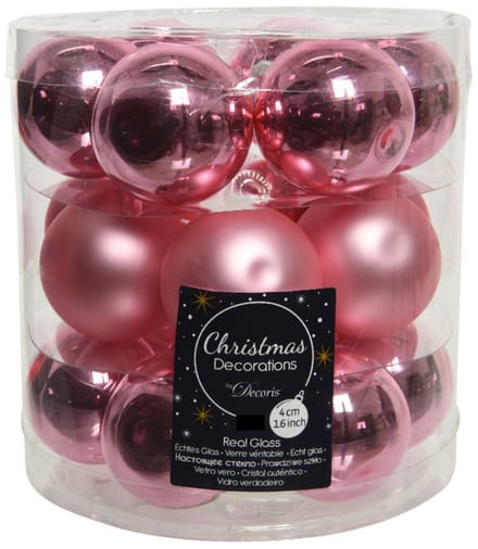 Decoris Kleine kerstballen - 36x st - lippenstift roze - D4 cm - glas - kerstversiering