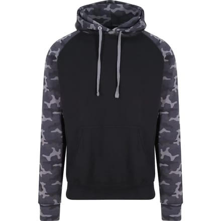 Just Hoods Baseball Hoodie JH009 - SOLID BLACK/BLACK CAMO - M