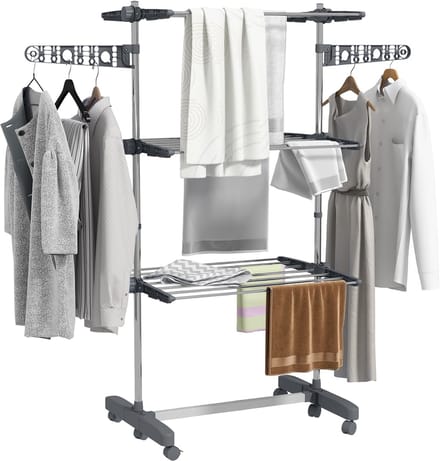 HOMCOM-Wäscheständer-Edelstahl, ABS-142L x 55B x 152H cm-Grau