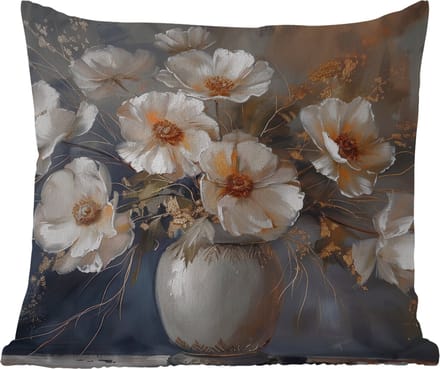Buitenkussen Weerbestendig - Bloemen - Wit - Vaas - Modern - 50x50 cm