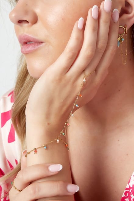 Hand Chain - Armband + Ring - Colourful Power - Goud - Stainless Steel - Waterproof - Trending