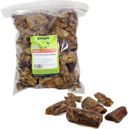 Qwisple Runderlong - Premium kwaliteit 100% Natuurlijke Hondensnacks - 1000 gr