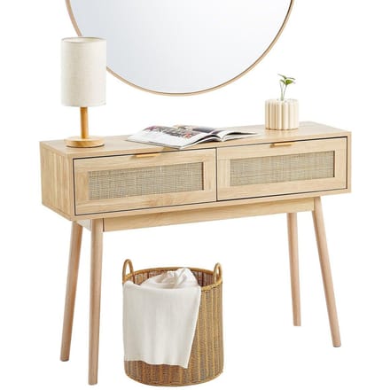 Rotan Console Tafel met 2 Opberglades Rotan Schuifdeur Natuurlijk