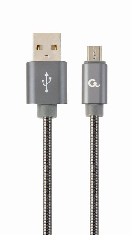 Premium micro-USB laad- & datakabel 'metaal', 2 m, metallic-grijs