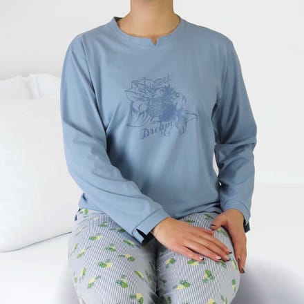 Irresistible Dames Pyjama - Ananas Motief - Katoen - Blauw - Maat M