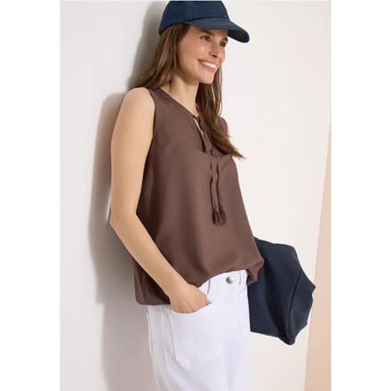 Blousetop met gespleten hals en linten
