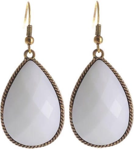 Behave - Oorhangers druppelvorm wit steen - retro boho festivalstijl