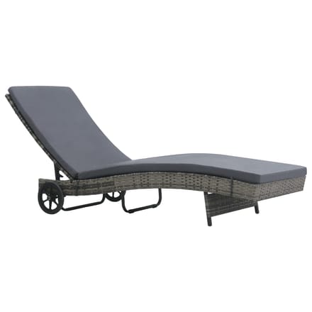 vidaXL - Ligbed - met - wielen - en - kussen - poly - rattan - antraciet