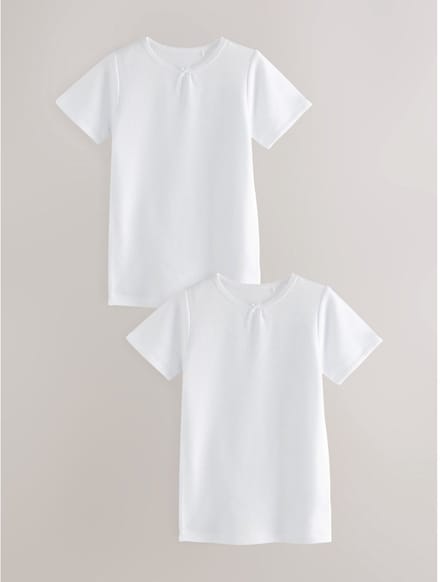 Next - Meisjes - Set van 2 thermische T-shirts met striksluiting, - Wit