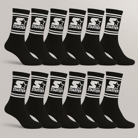 Starter - Unisex 12-Pack Crew Socks - 12 Paar Sokken - 39 - 42 - Zwart-Wit
