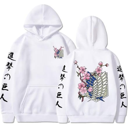 Sweat-shirt à capuche pour hommes, dessin animé japonais, attaque sur Titan, pull unisexe M blanc