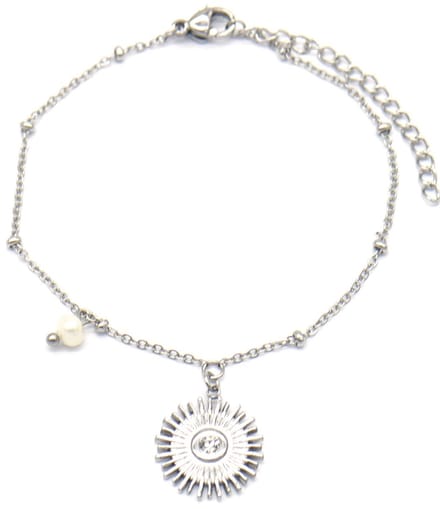 Armband Dames - Zon en Parel - RVS - Lengte 15-19 cm - Zilverkleurig