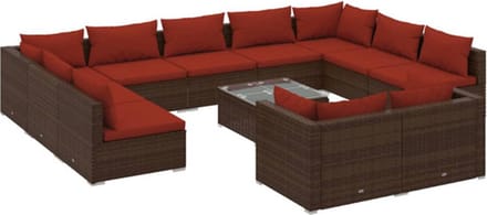 vidaXL - 12-delige - Loungeset - met - kussens - poly - rattan - bruin