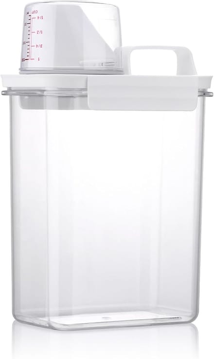 Famanu – Luchtdichte wasmiddeldispenser met maatbeker, 1800 ml multifunctionele waspoedercontainer