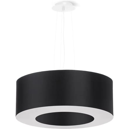 Kroonluchter SATURNO 50 met ronde stoffen ringkap - Sollux Lighting - IP20 - Zwart stof/pvc/staal behuizing - 50 x 50 x 112 cm - 5 x E27 LED, exclusief lichtbron - 5 x 15 W - Minimalistische kroonluchter voor woonkamer, slaapkamer en eetkamer