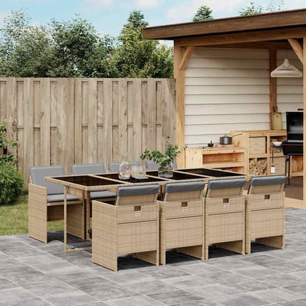 vidaXL - 9-delige - Tuinset - met - kussens - poly - rattan - gemengd - beige