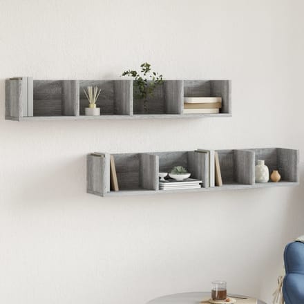 vidaXL - Wandkasten - 2 - st - 99x18x16,5 - cm - bewerkt - hout - grijs - sonoma - eiken
