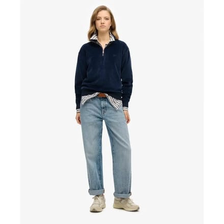 Superdry - Velours sweatshirt met halve rits - Dames - Truien