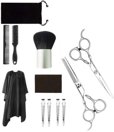 Professionele Kappersschaar Set met 12 Stukken - Knipschaar, Thinners, Kam, Clips en Cape voor Thuis en Salongebruik