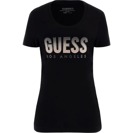 T-shirt met ronde hals vrouwen met glimmend logo in kleurverloop Guess