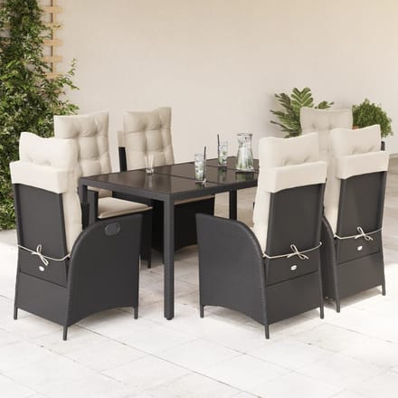 vidaXL - 7-delige - Tuinset - met - kussens - poly - rattan - zwart