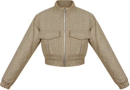 Moderne Polyester Vrouwen Korte Jas in Utility Stijl - Beige - Maat L