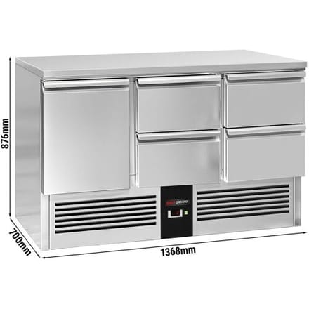 GGM Gastro Kühltisch PREMIUM - 1370x700mm - 1 Tür - 4 Schubladen Zilver