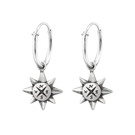 zilver oorringen 12mm met kompas | Compass Ear Hoops | Sterling 925 Silver | zilveren oorbellen dames